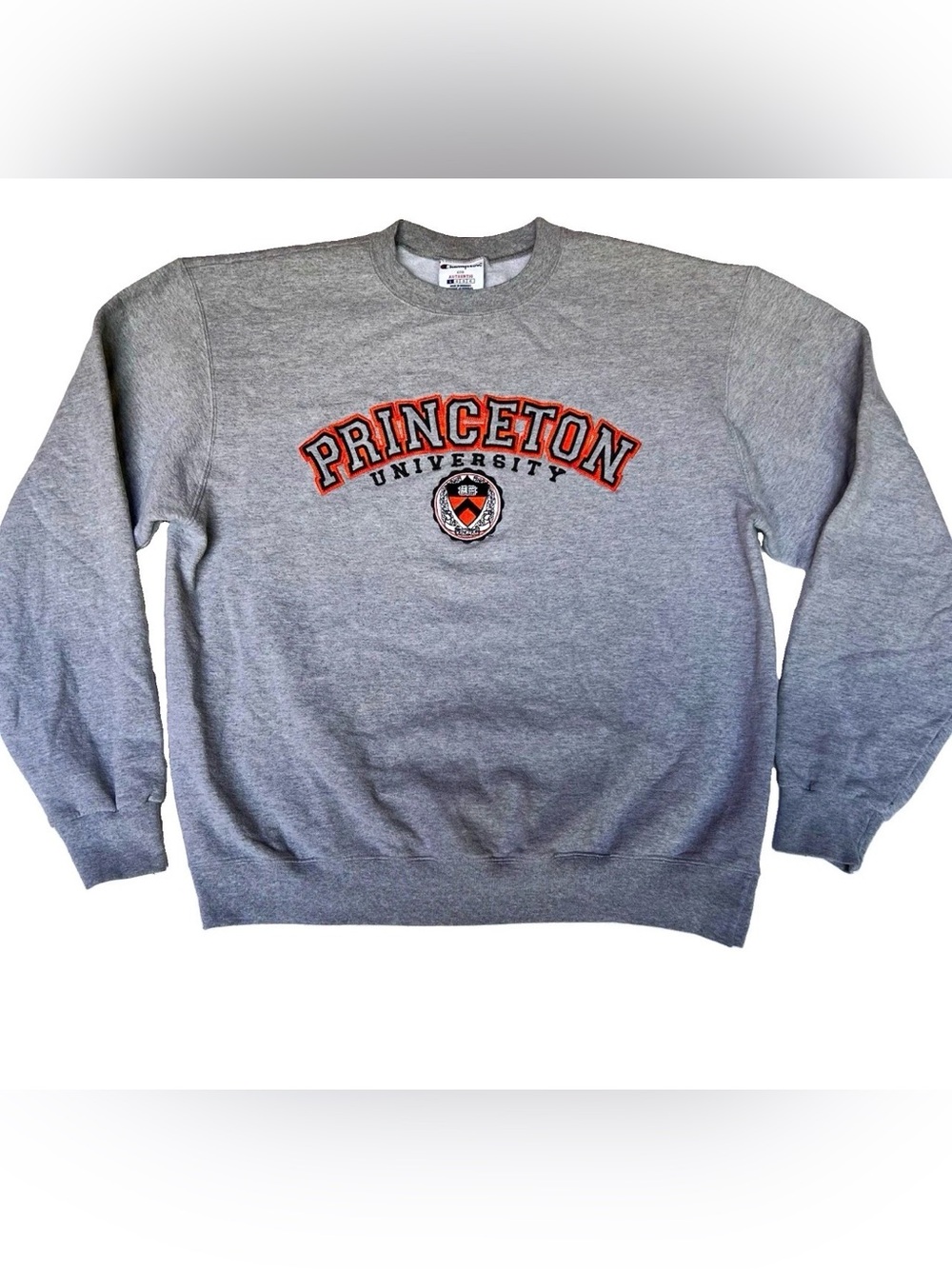 VTG Princeton University Champion Crewneck Sweatshirt Gray Orange Embroidered L